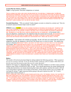 Lesson Plan for Science, Grade 4 Topic: Living Systems: Structural