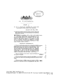 1879 Dominion Lands Act, 1879 Amendments (s 126 impotrant as