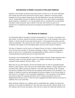 Introduction to Bede`s account of the poet C&aelig;dmon The Miracle of