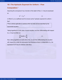 18.1 The Hydraulic Exponent for Uniform – Flow Computation.