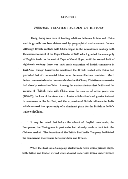 CHAPTER I UNEQUAL TREATIES: BURDEN OF HISTORY Hong