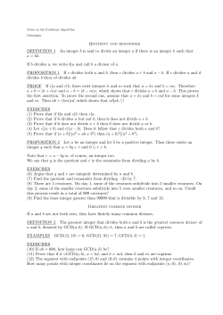 Quotient and remainder DEFINITION 1 An integer b is said to divide