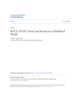 SOCI 191S.01: Food and Society in a Globalized World