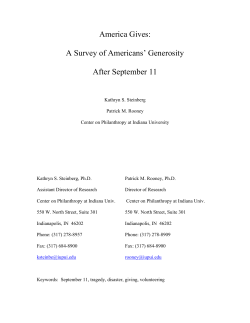 America Gives: A Survey of Americans` Generosity After September 11
