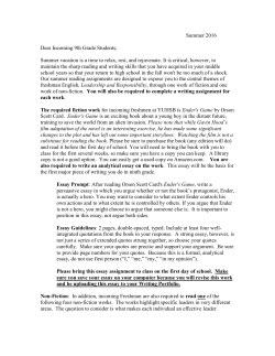 Freshmen Summer Reading - Yeshiva University High School for Boys