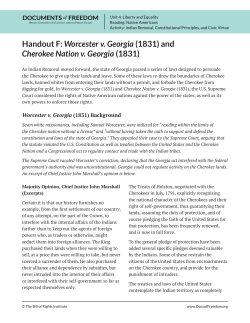 Handout F: Worcester v. Georgia (1831) and Cherokee Nation v