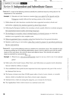 Review B: Independent and Subordinate Clauses