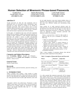 Human Selection of Mnemonic Phrase-based Passwords