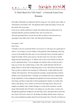 Ida Goldi`s Farewell Letter from Transnistria