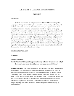 A. P. ENGLISH 3: LANGUAGE AND COMPOSITION SYLLABUS