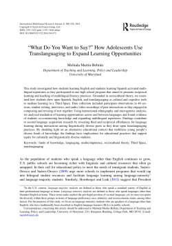 How Adolescents Use Translanguaging to Expand