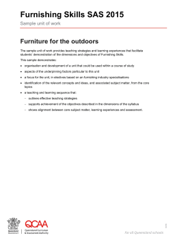 Furnishing Skills SAS 2015: Sample unit of work &mdash; Furniture for the