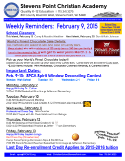 February 9 SPCA Reminders - Stevens Point Christian Academy