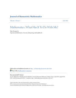 Mathematics: What Has It To Do With Me?
