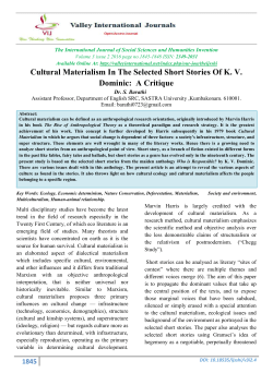 Cultural Materialism In The Selected Short Stories Of KV Dominic