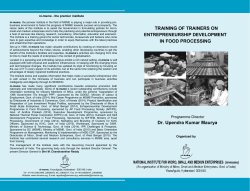 TRAINING OF TRAINERS ON IN FOOD PROCESSING Dr