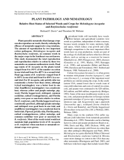 Relative Host Status of Selected Weeds and Crops for Meloidogyne