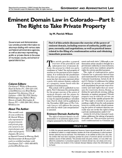 Eminent Domain Law in Colorado&mdash;Part I