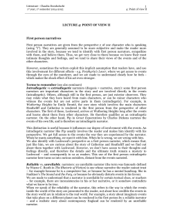 LECTURE 4: POINT OF VIEW II First person narratives First person
