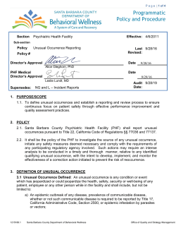 Unusual Occurrence Incident Report Policy