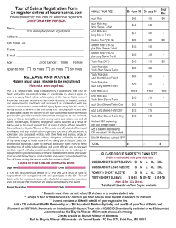 Tour of Saints Registration Form Or register online at tourofsaints