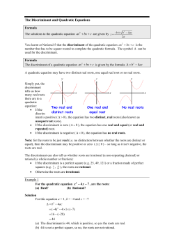 The Discriminant and Quadratic Equations