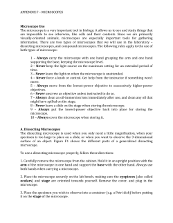 APPENDIX F &ndash; MICROSCOPES Microscope Use The microscope is