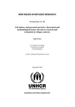 NEW ISSUES IN REFUGEE RESEARCH Life history and personal