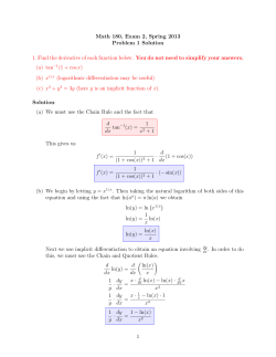 Math 180, Exam 2, Spring 2013 Problem 1 Solution 1. Find the