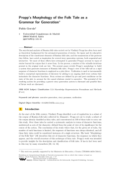 Propp`s Morphology of the Folk Tale as a Grammar for - NIL