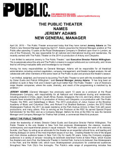 the public theater names jeremy adams new general manager