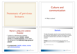 Summary of previous lectures Culture and communication