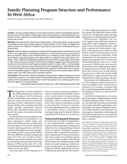 Family Planning Program Structure and Performance In West Africa