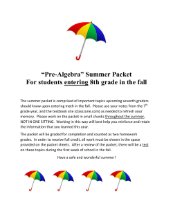 “Pre-Algebra” Summer Packet For students entering 8th grade in the
