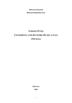 CENSORINUS AND HIS WORK DE DIE NATALI (PhD thesis)