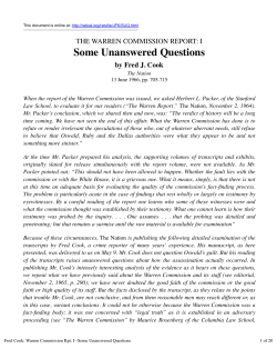 Warren Commission Rpt: I--Some Unanswered Questions