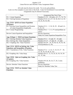 Assignment Sheet - Linear and Absolute Value Review