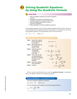 Solving Quadratic Equations by Using the Quadratic Formula