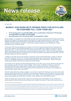 murray goulburn sets opening price for 2015/16 and re