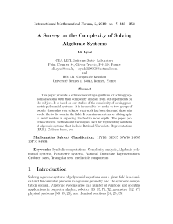 A Survey on the Complexity of Solving Algebraic Systems 1