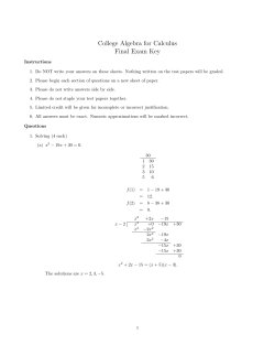College Algebra for Calculus Final Exam Key