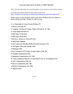 French Lecture Blurbs Trinity Term 2017
