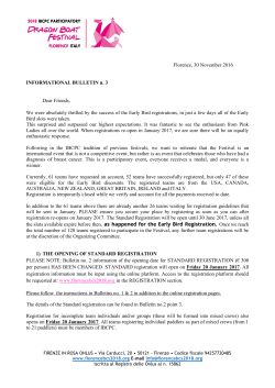 Florence, 30 November 2016 INFORMATIONAL BULLETIN n. 3
