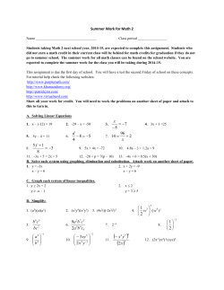 Summer Work for Math 2 - Centennial High School