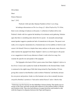 Prufrock`s Hell and other Dantean Parallels in Eliot`s Love Song.