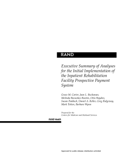 RAND Report on IRF PPS Recommendations and Research plans