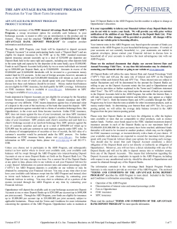 THE ADVANTAGE BANK DEPOSIT PROGRAM Protection for Your