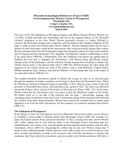 An Investigation into Weston`s Colony at Wessagussett Weymouth