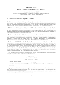 The Life of Pi: From Archimedes to Eniac and Beyond 1 Preamble