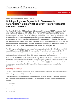 Shining a Light on Payments to Governments: SEC Adopts "Publish